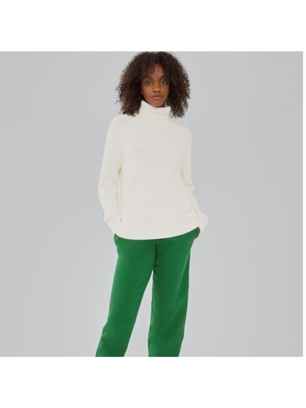 Aritzia TNA York Turtleneck Sweater Cream Cotton Blend Relaxed Fit Size Small - Picture 2 of 14